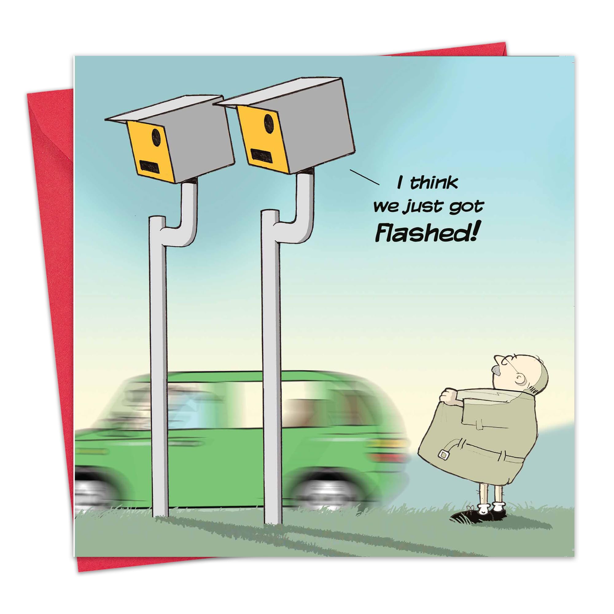 Twizler Yellow And Gray Funny Card With Speed Camera, Car And Flasher - Blank Card - Happy Birthday Card – Humour Card – Anniversary Card – Good Luck Card – Congratulations Card – Goodbye Card – Fathers Day Card