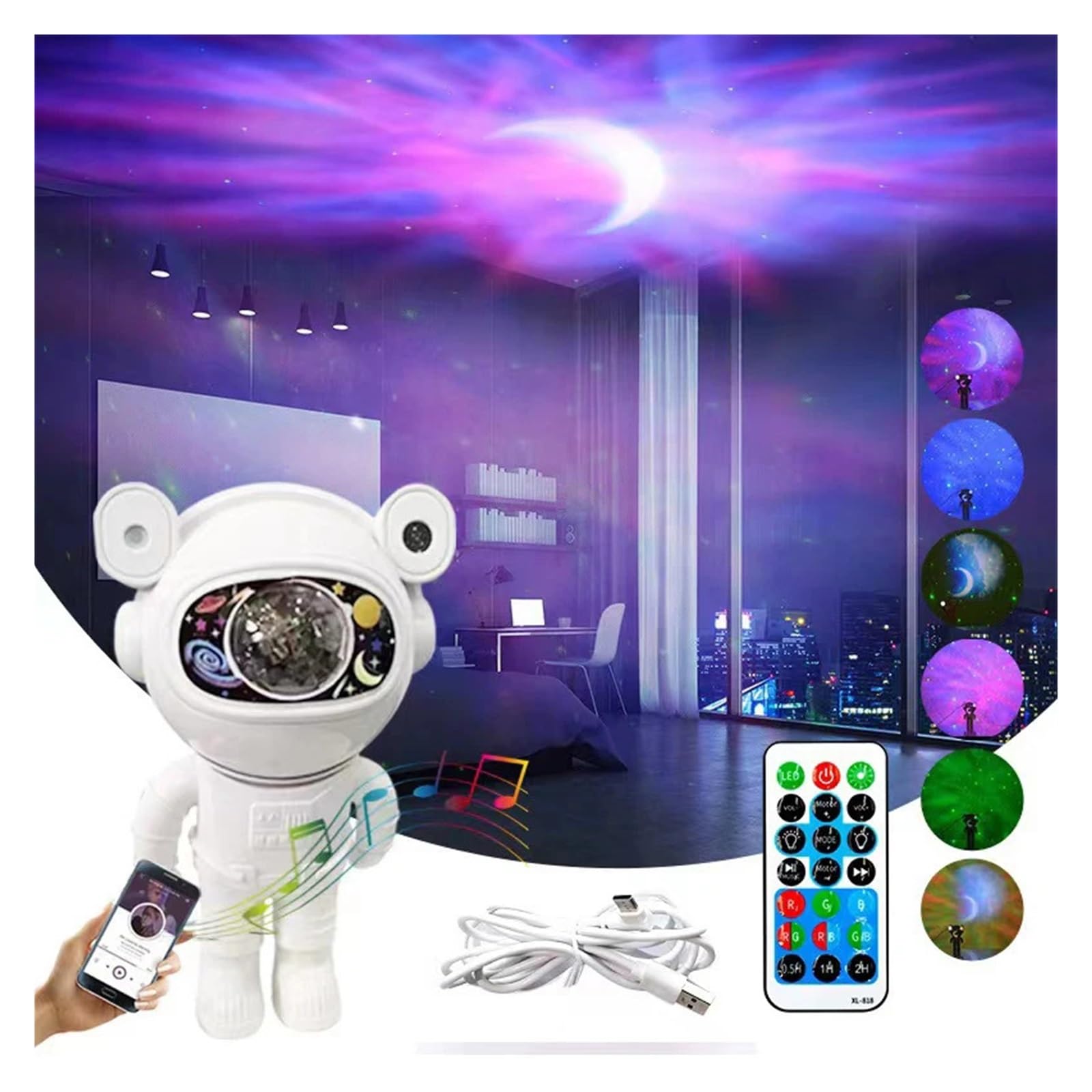 Ulepszona Lampa Nocna Galaxy Astronaut Starry Nebula Moon Ceiling Sky Projector Light Z Timerem I Pilotem Bluetooth Speaker Przezroczysty Obrazowanie