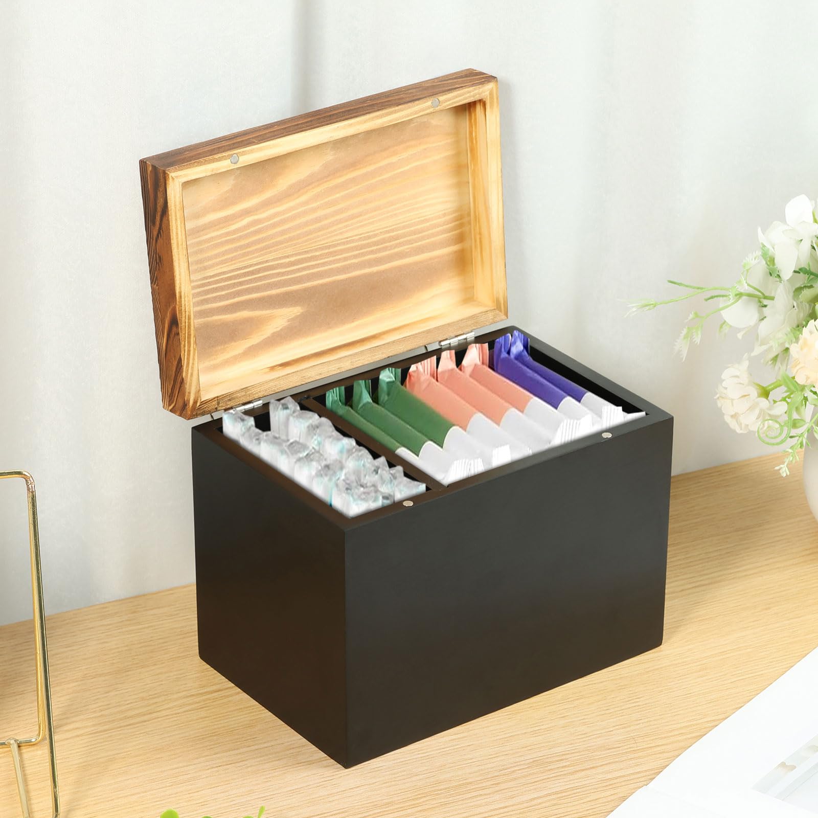 Nzwbshssp Black Wooden Tampon Storage Organizer With Lid, Feminine Product Holder For Bathroom Decor, Tampon & Pad Storage Box, Sharkweek Bathroom Accessories For Toilet Counter(Black)