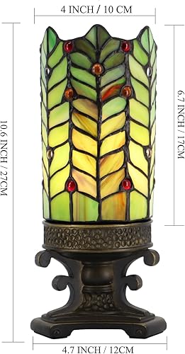 Miniatura 2 de Pequeña lámpara Tiffany Mini lámpara de mesa de vitral, vela de escritorio, luz nocturna, base de resina de bronce, 4 pulgadas de profundidad x 4