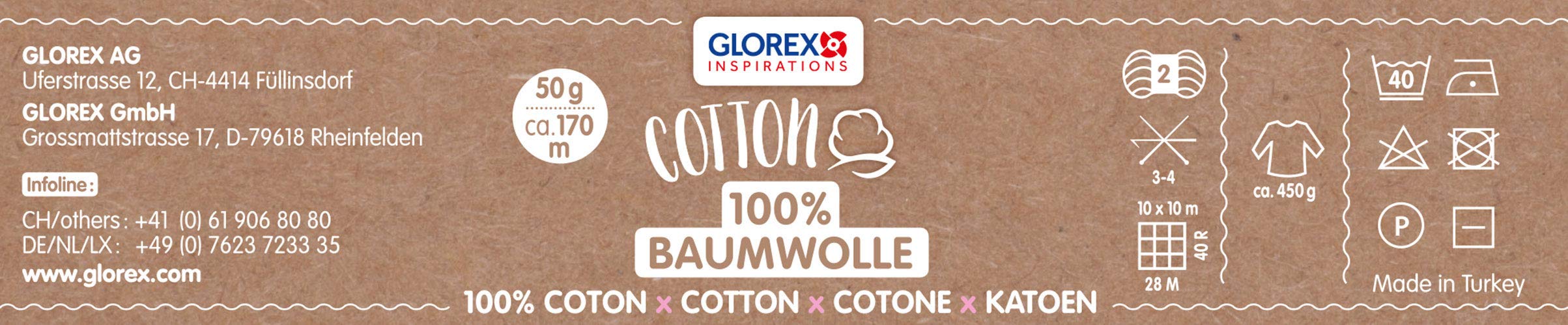 Glorex 5 1004 16 - Cotton 100% katoen, veelzijdig inzetbaar voor breien, haken en knutselen, zeer goede kwaliteit, zacht en wasbaar, 50 g, ca. 170 m, grijs Glorex 5 1004 16 - Cotton 100% katoen, veelzijdig inzetbaar voor breien, haken en knutselen, zeer goede kwaliteit, zacht en wasbaar, 50 g, ca. 170 m, grijs