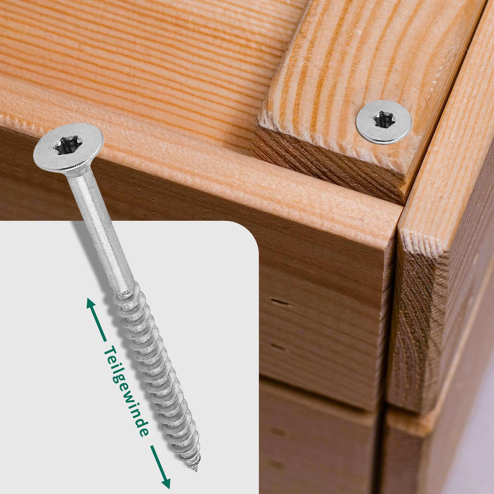 DSM – Tornillos para aglomerado de 5 x 80 mm – Acero inoxidable A2/V2A – con cabeza avellanada y tracción TX – Aprobado por ETA – Tornillos para madera con rosca parcial – Tornillo para madera