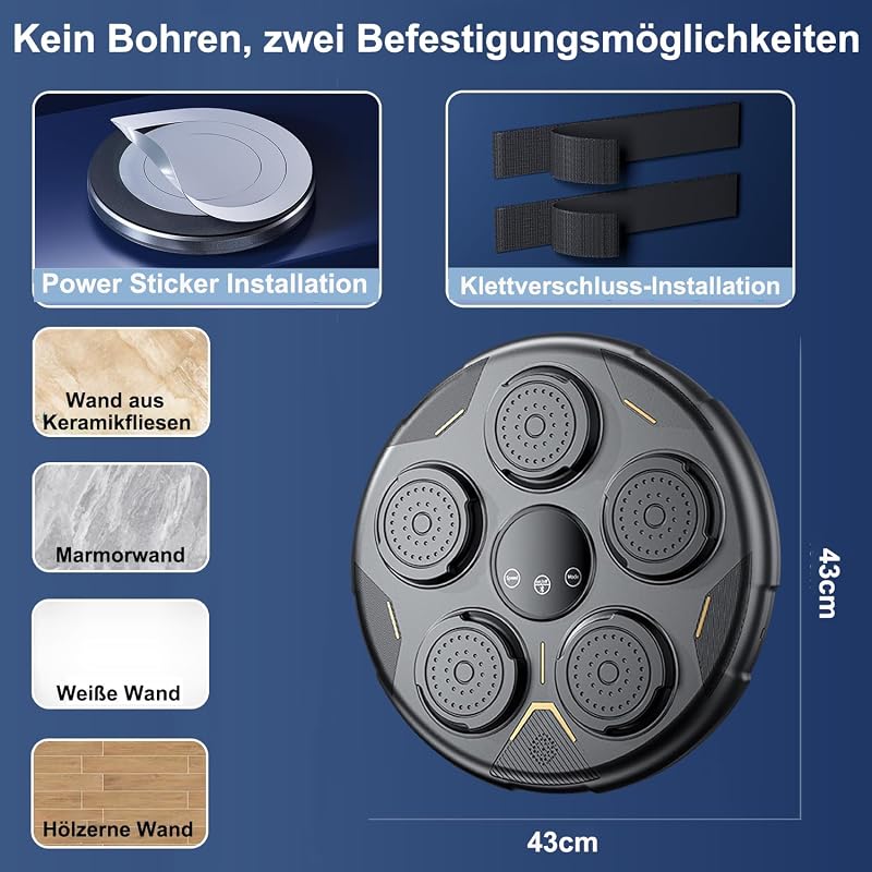 JIAQINGDA LED Zenés Boxzsák Fali Boxozógép Bluetooth Kesztyűvel 9 Sebességgel