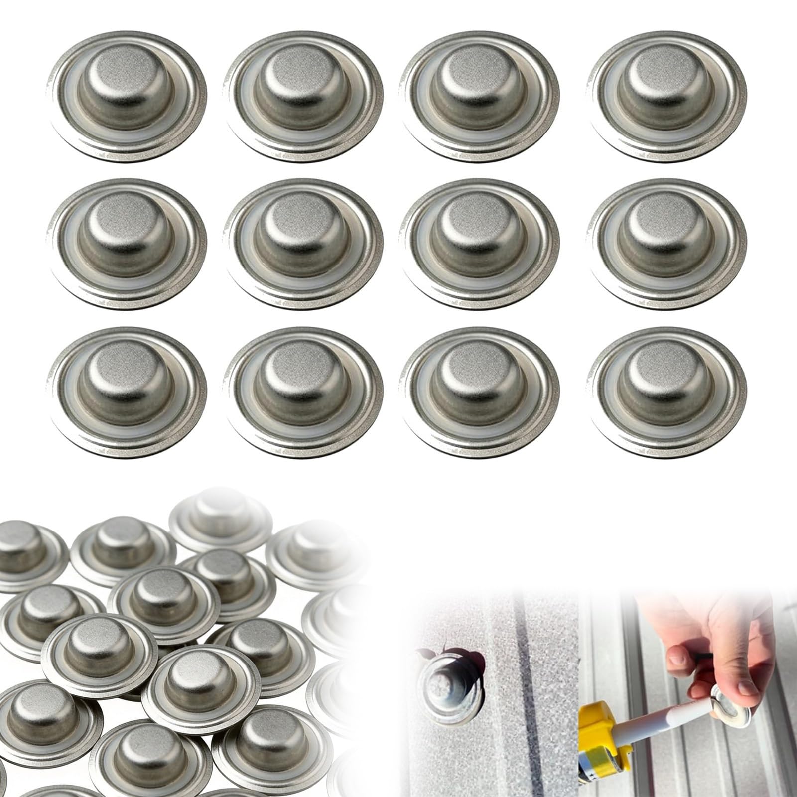 100 tapas metálicas para tornillos de techo sobre cabezas de tornillos existentes. Se requieren cabezas de Galvalume para la protección de techos metálicos