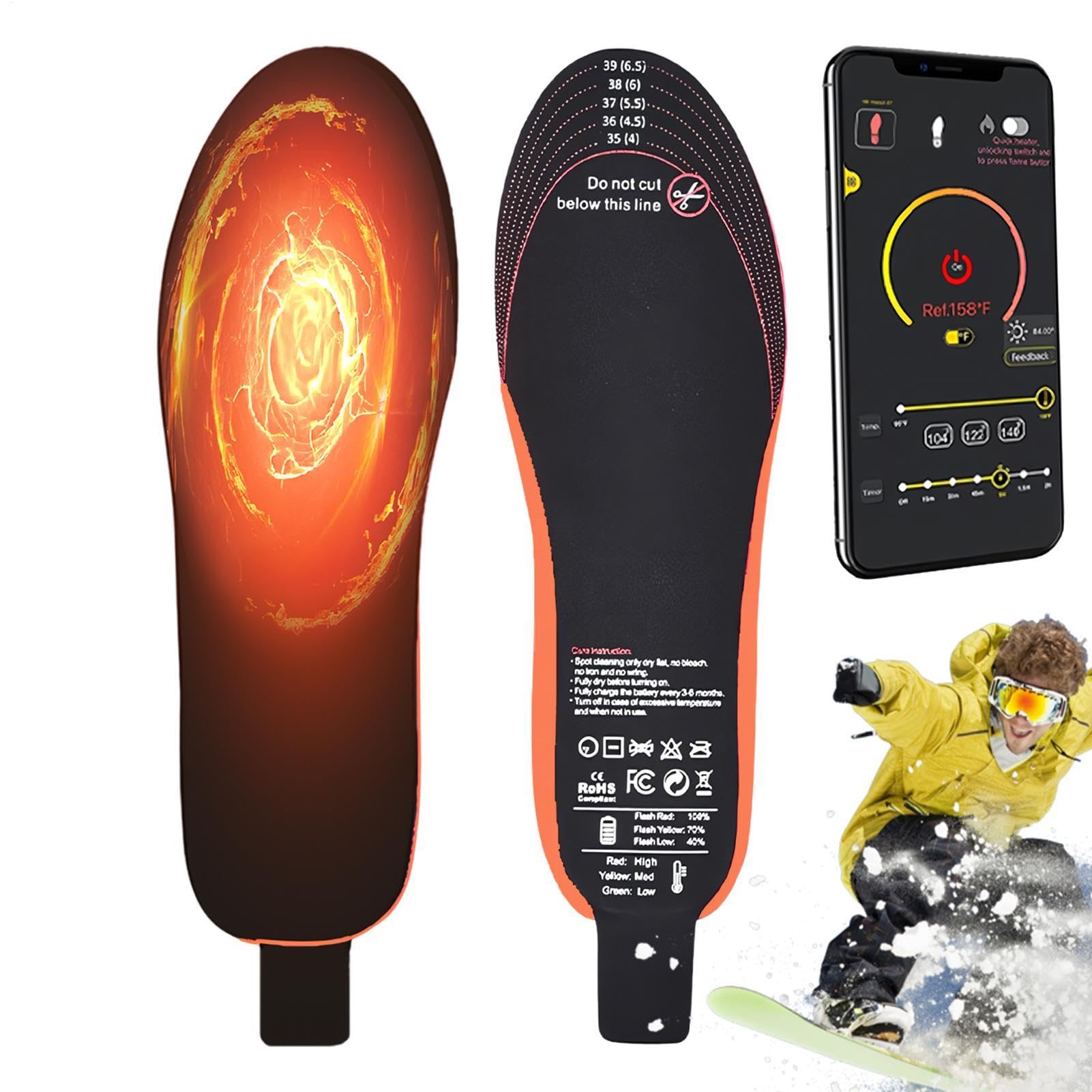 Plantillas Recargables USB - Plantillas Térmicas Calefactoras, Calzado con Carga USB | Plantillas inteligentes controladas por aplicaciones, cómodas plantillas calentadas para climas fríos, calefacció