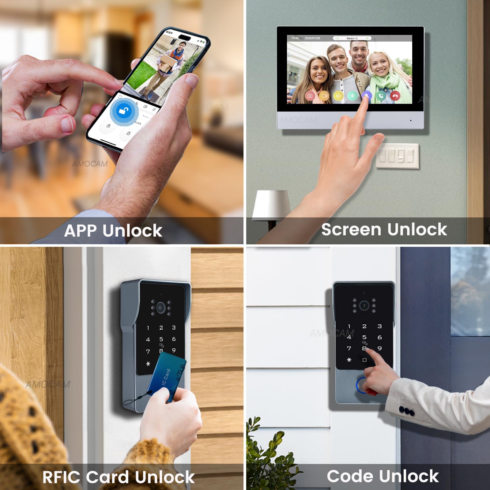 2-Wires Video Gegensprechanlage, 7 Zoll 1080P WiFi Touch ScreenVideo Türklingel Türsprechanlage 32G Karte, Schnappschuss, Überwachung, Code Passwort Tuya App IC-Karte Entsperren für Zuhause Wohnung