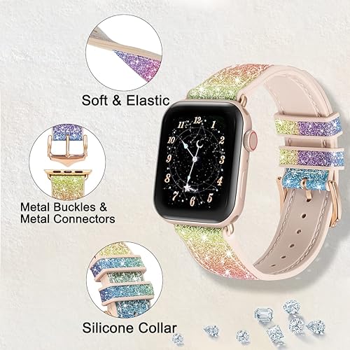 Miniatura 5 de Correas delgadas con purpurina compatibles con Apple Watch Band iWatch Series 8 SE2 7 6 SE 5 4 3 2 1 1.772 in 1.614 in 1.496 in 1.575 in 1.654 in