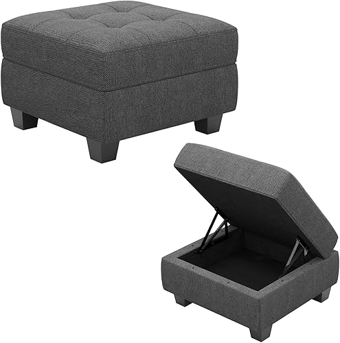 Miniatura 7 de Belffin Módulo otomano con almacenamiento para sofá modular, sofá seccional, asiento cuadrado, almacenamiento otomano, reposapiés, tela moderna,