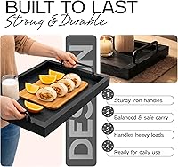 Vista 3 de Besti Bandejas rústicas vintage para servir comida (juego de 2) Tabla de madera anidable con asas de metal Elegantes bandejas de servir