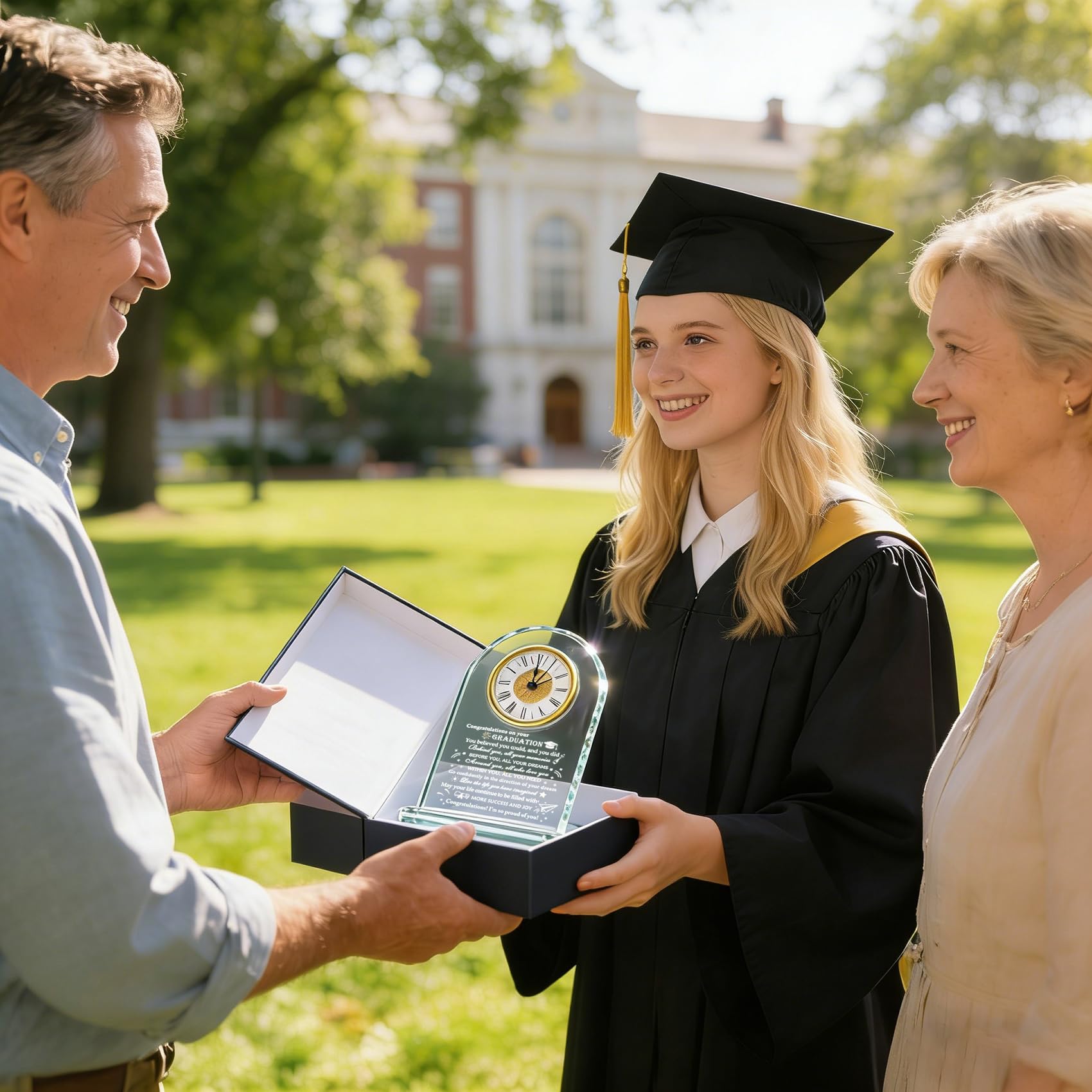 YWHL Kristallglasuhr, Geschenk zum Schulabschluss, Geschenk für Damen und Herren, Glückwunsch, Master-Abschluss, Geschenk für Tochter, Sohn, Freunde, Studenten