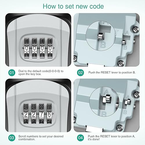 Miniatura 5 de ORIA Caja de bloqueo de llaves para exterior, caja de almacenamiento de llaves de montaje en pared, caja de seguridad de combinación de 4 dígitos,