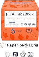 Vista 2 de Pura Pañales Ecológicos Talla 5 (24-35 libras) Totalmente Libres de Cloro (TCF), Hipoalergénicos, de Algodón Orgánico Suave, Sostenibles, hasta 12