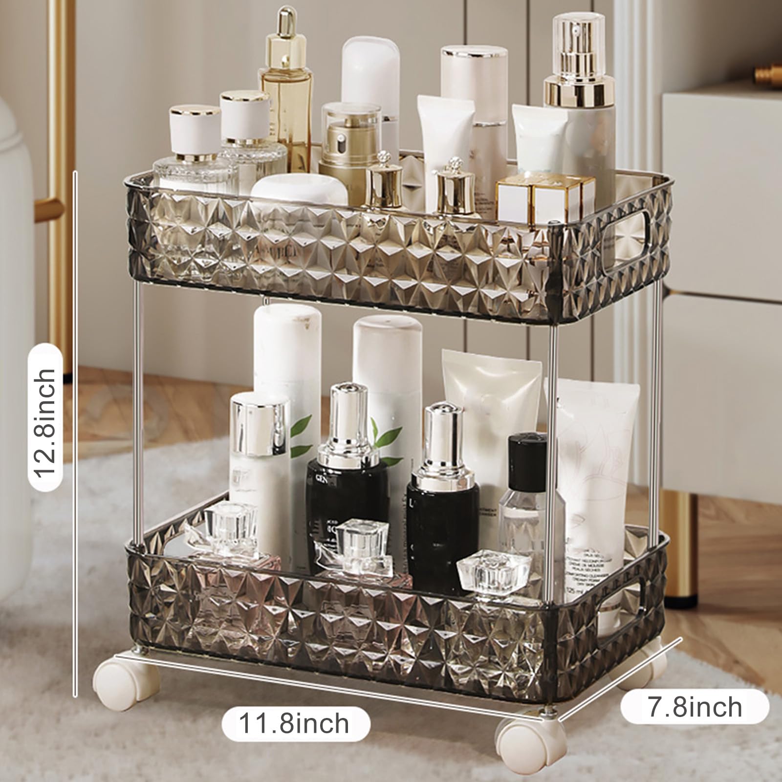 Carrello portautensili in acrilico – Carrello portaoggetti a 3 ripiani con ruote per cucina e bagno – Versatile scaffale mobile per un facile accesso e soluzioni salvaspazio