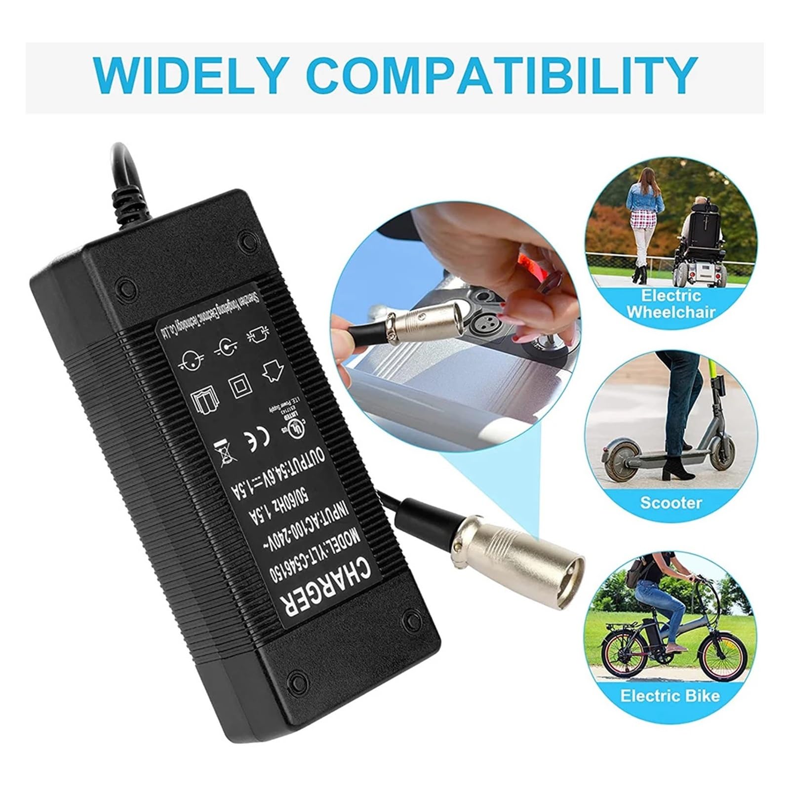 54.6V 2A XLR Charger Electric Hover Board Power 48V 13S Motorcycle Razor Hoverboard Trickle Lithium Battery(54.6V 2A,EU Plug)