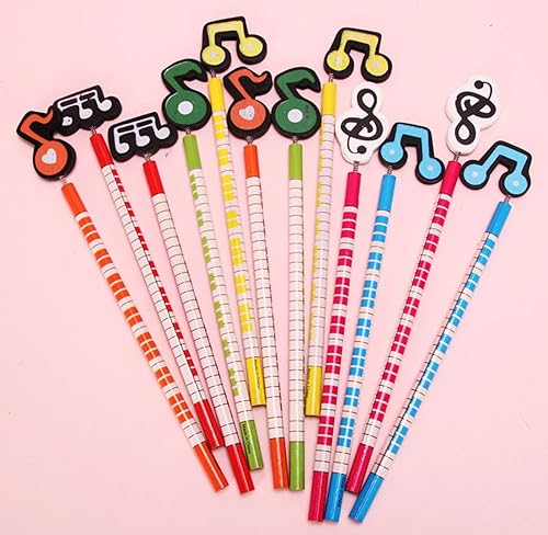 Miniatura 3 de 12 lápices temáticos de música, lápices de notas musicales, lápices de madera para niños, lápices de rayas de colores, lápices de rayas para