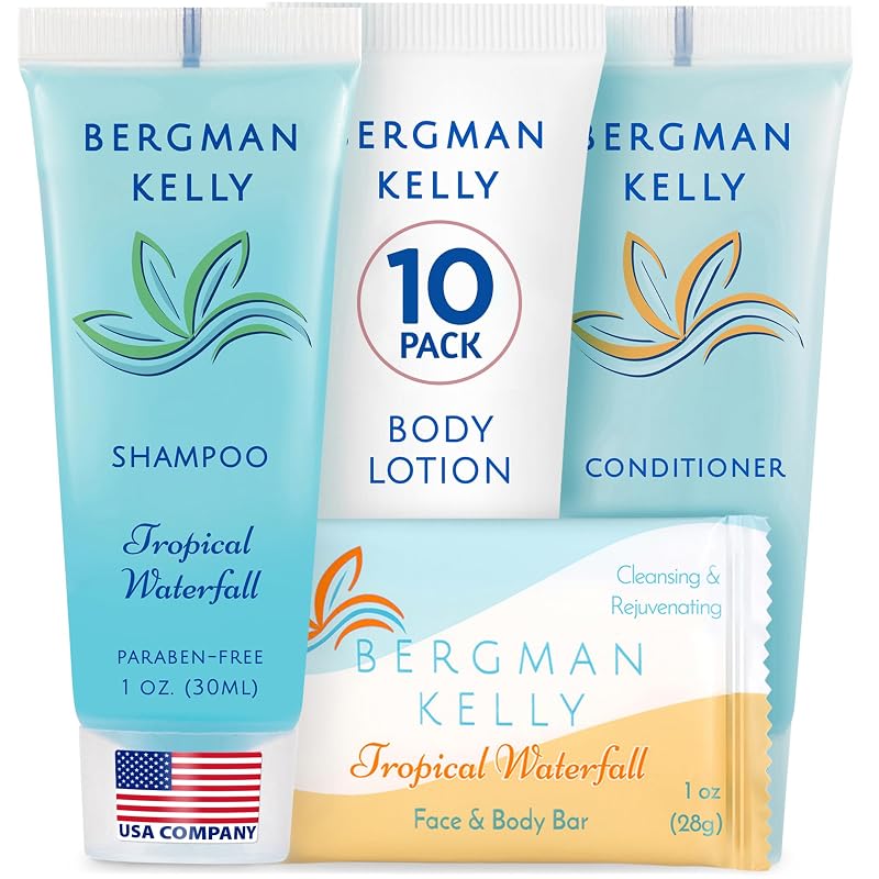 Kit de Higiene Pessoal BERGMAN KELLY Tropical Waterfall com Sabonetes, Shampoo, Condicionador e Loção Corporal — 40 Unidades