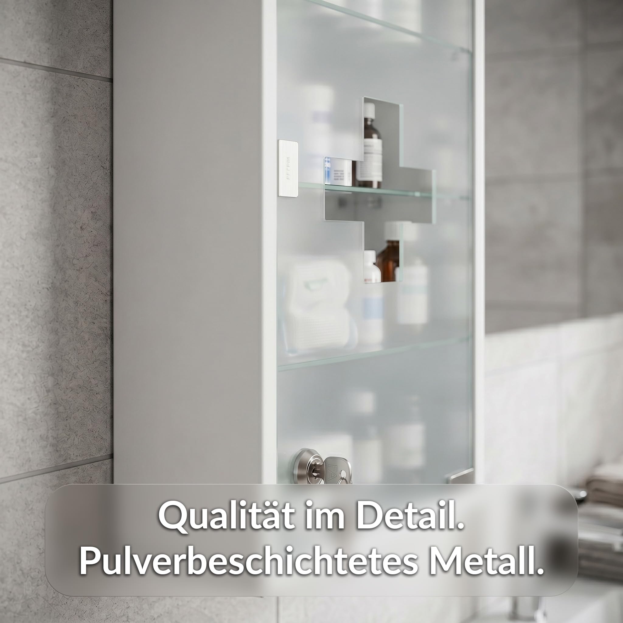 KARAT Medizinschrank Weiß 60x30cm - 4 Fächer – Abschließbarer Arzneischrank mit Milchglastür, Edelstahl oder Metall weiß, Medikamentenschrank für Bad, Küche & Praxis, Allen