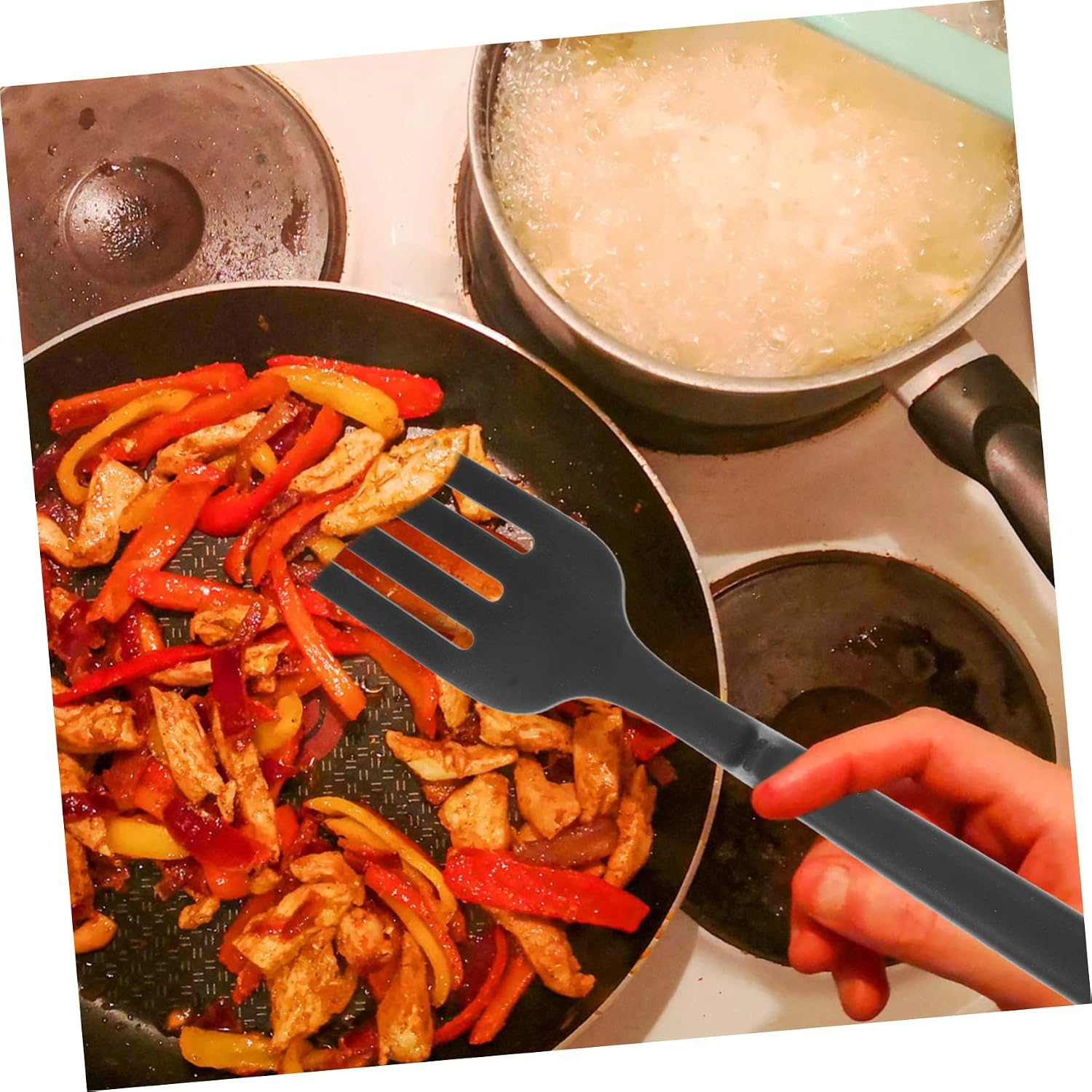 Large Silicone Cooking Fork for Kitchen Salad Mixing and Serving Non Scratch Heat Resistant Pasta and Fried Noodle Utensil Smooth Rounded Edges for Safe Comfortable Use