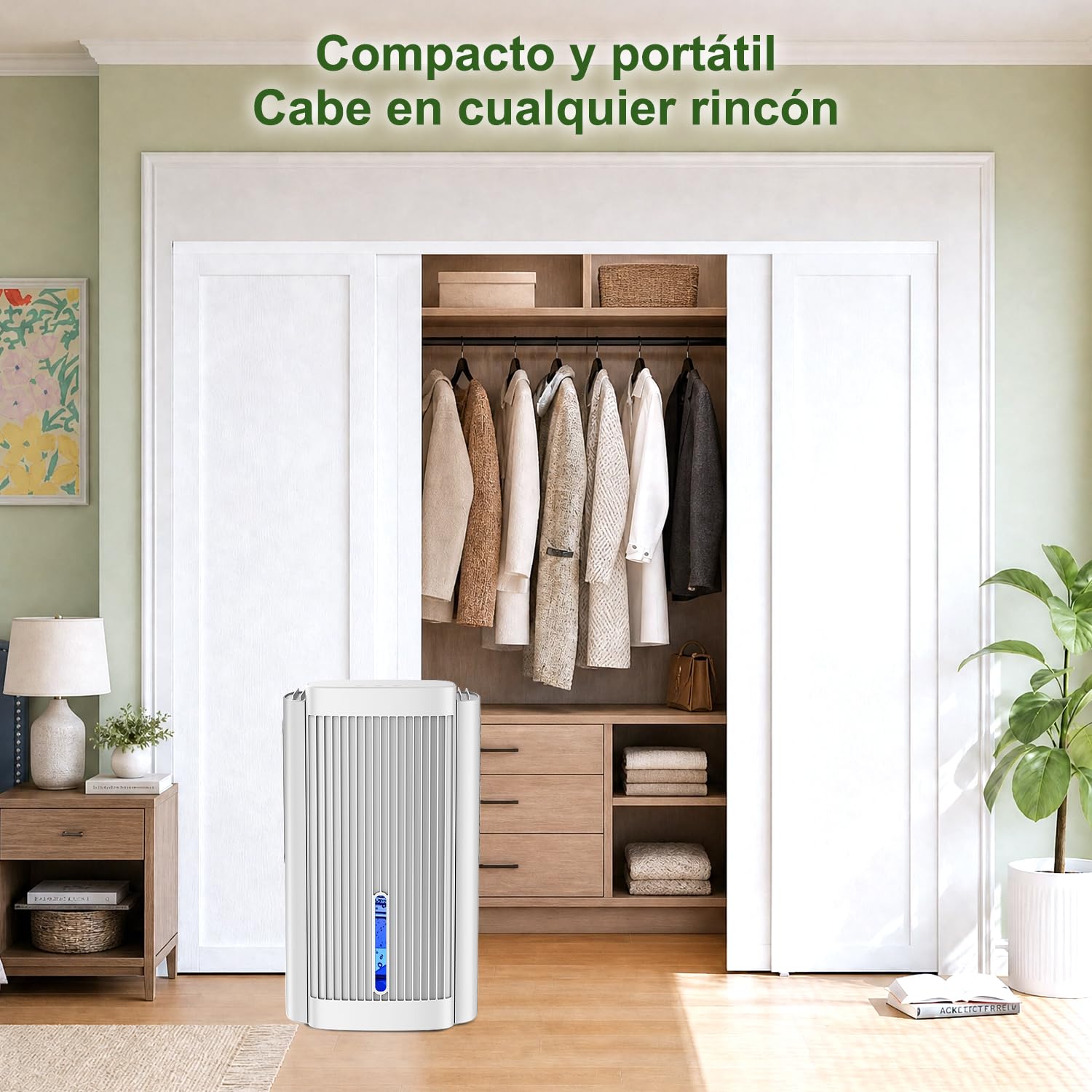 Deshumidificador Eléctrico 2,5 L para Casa, Absorbe Humedad Silencioso (<28 dB), Deshumidificador de Humedad para Dormitorio, Baño y Armario, Modo Sueño, Luz LED, Apagado Automático, Blanco