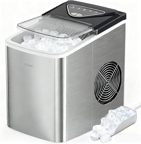 Miniatura 17 de Silonn Nugget Ice Maker - Máquina de hielo para encimera, cesta de hielo con asa, funcionamiento silencioso y máquina de hielo autolimpiante, hielo