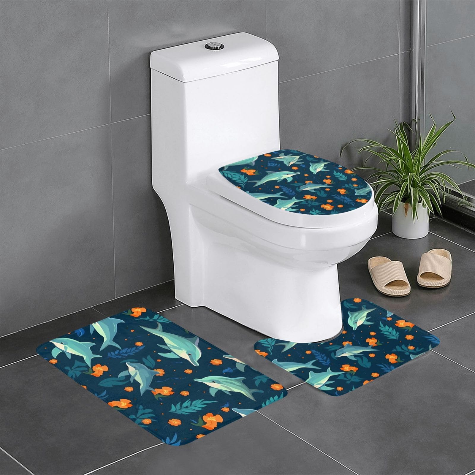 Tapis de salle de bain dauphin bleu (lot de 3) 61x40,6 cm lavable