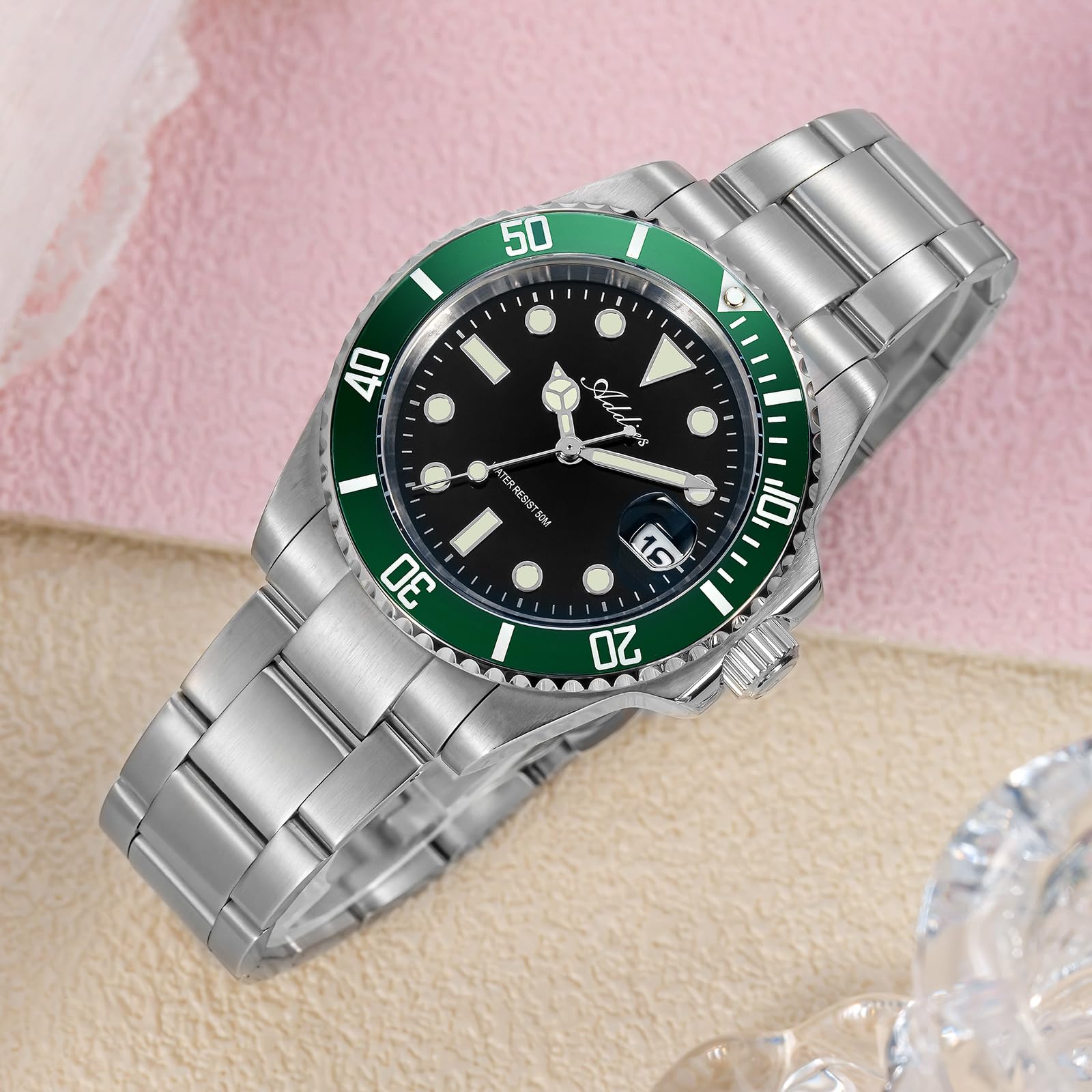 addies Orologio da donna da 36 mm, in argento, resistente all'acqua fino a 50 m, display analogico con data BGW, orologio delicato luminoso per le donne