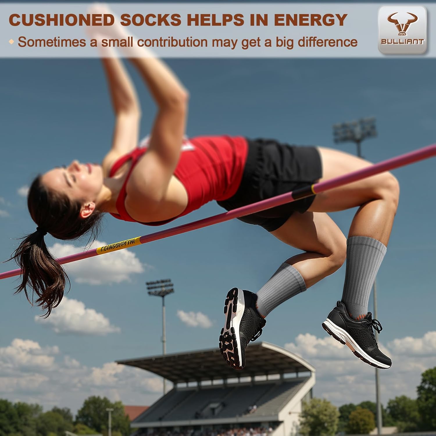 BULLIANT Men Socks, Athletic Compression Crew Socks Cushioned for Men Running Sports Hiking Fishing Arch Support - Image 7