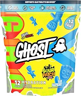 Hydration Packets, Sour Patch Kids Blue Raspberry, 12 Sticks, Electrolyte Powder - Drink Mix Supplement with Magnesium, Potassium, Calcium, Vitamin C - Vegan, Free of Soy, Sugar & Gluten