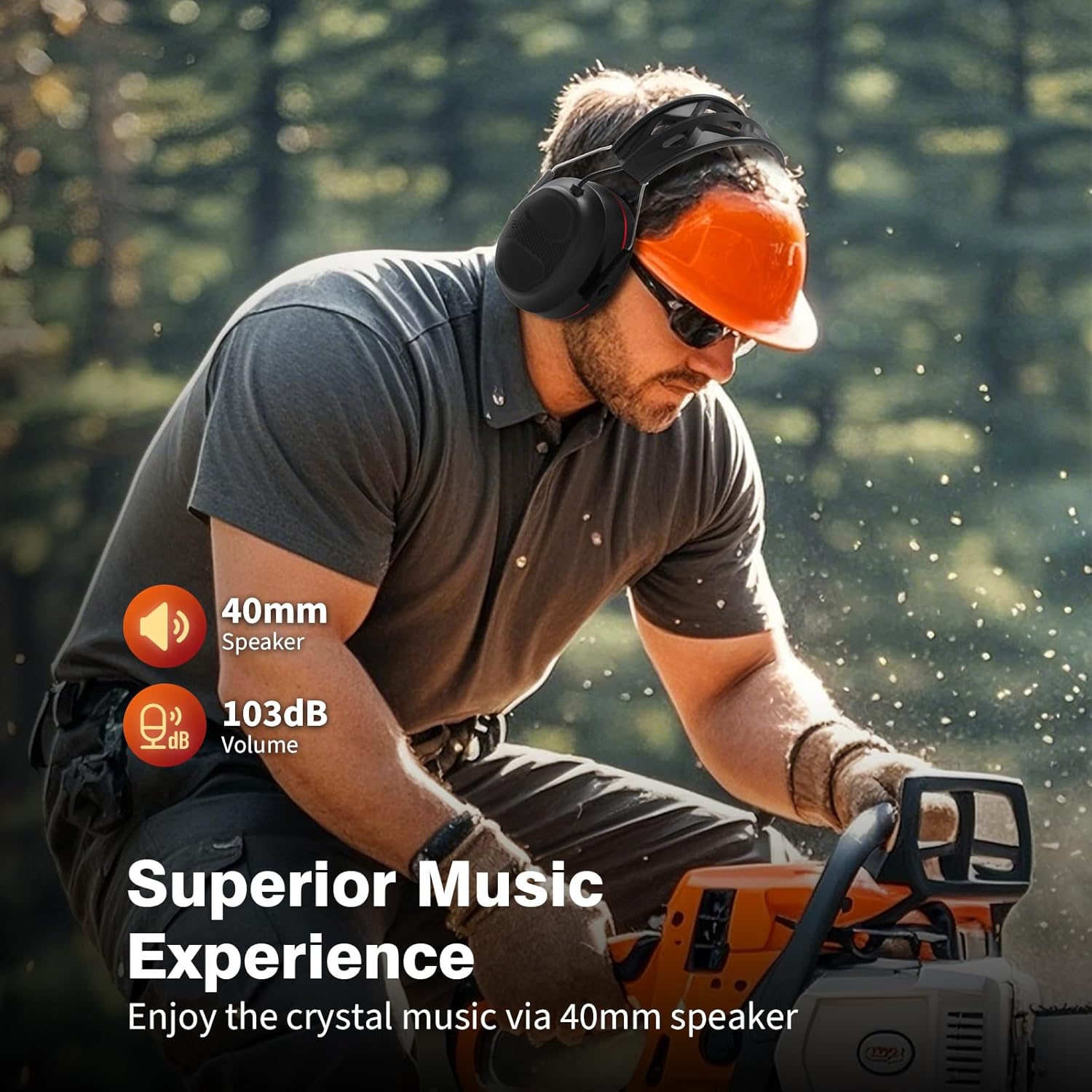 Bluetooth 5.4 Hearing Protection Headphones with 1200mAh Rechargeable Battery, 120H Working Time, 30dB SNR, Ear Muffs with Larger Buttons for Easy Operation, Superior Stereo Sound Quality Black-Red - Image 8