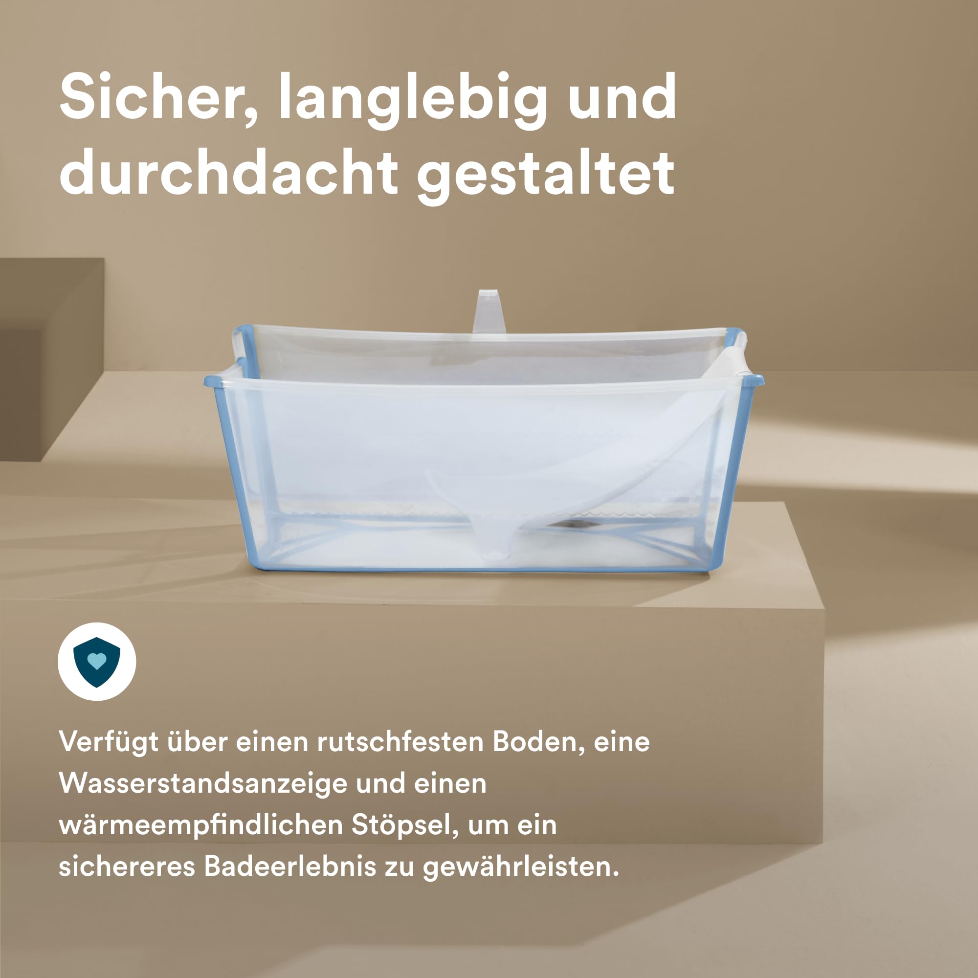 Stokke Flexi Bath (Ocean Blue) mit Newborn Support - Robust & einfach zu verstauen - Bequem für zuhause oder auf Reisen - Ideal für Neugeborene & Kinder bis 48 Monate