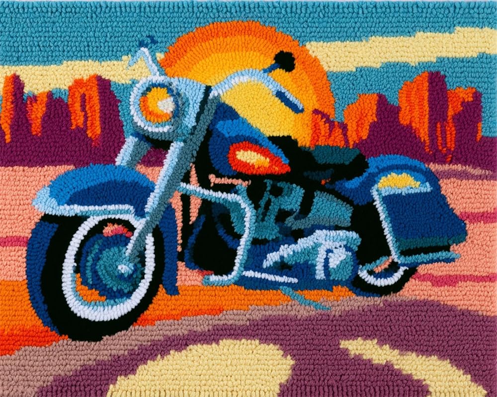 FWRTYCB Latch Hook Rug Kits,Retro Motorcycle