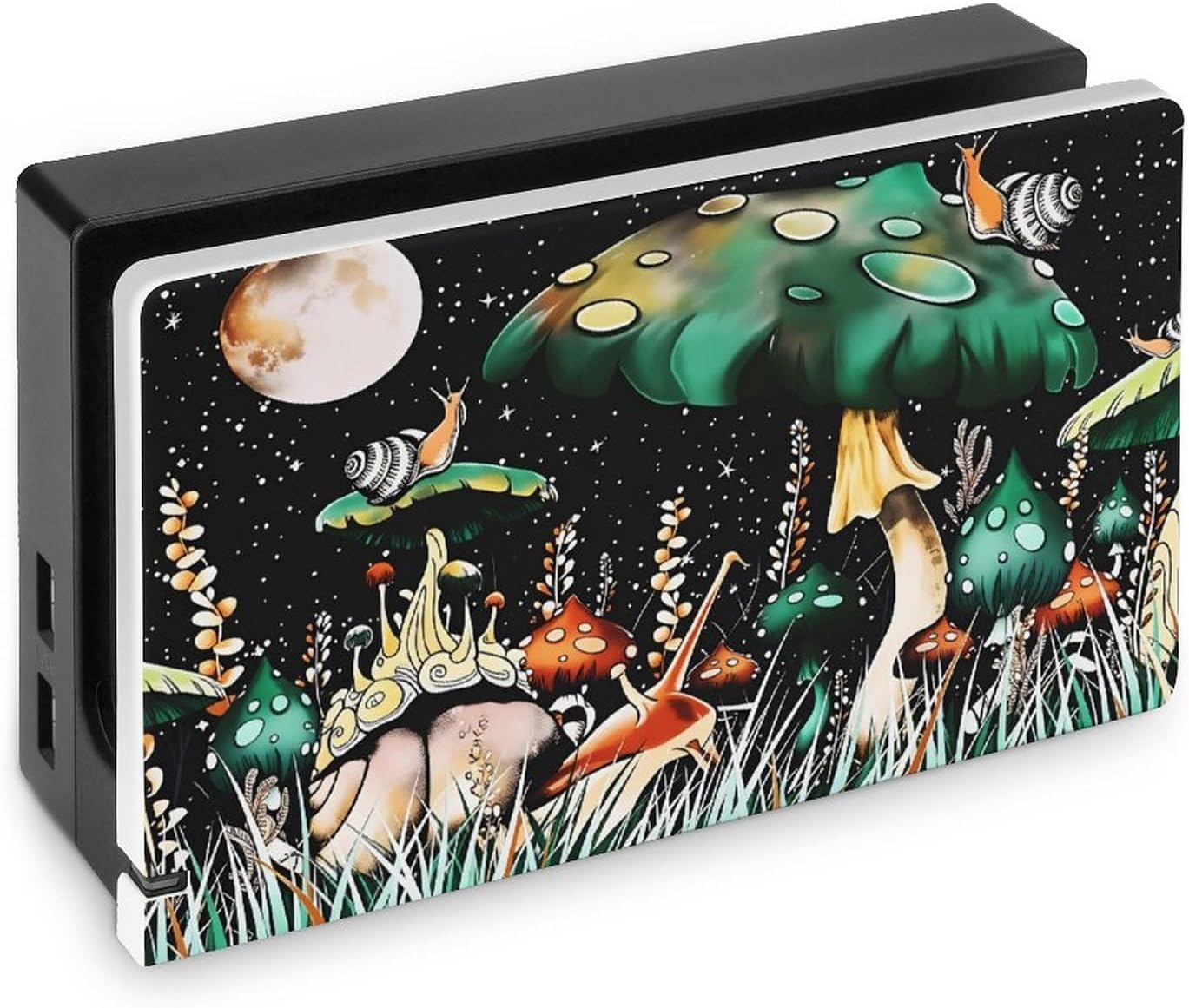 Glowing Mushroom & Snail Dock Front Cover for Game Console, Hard PC Protective Case Shell for TV Docking Station, Slim Non‑Slip Faceplate 6.9" × 4.1"