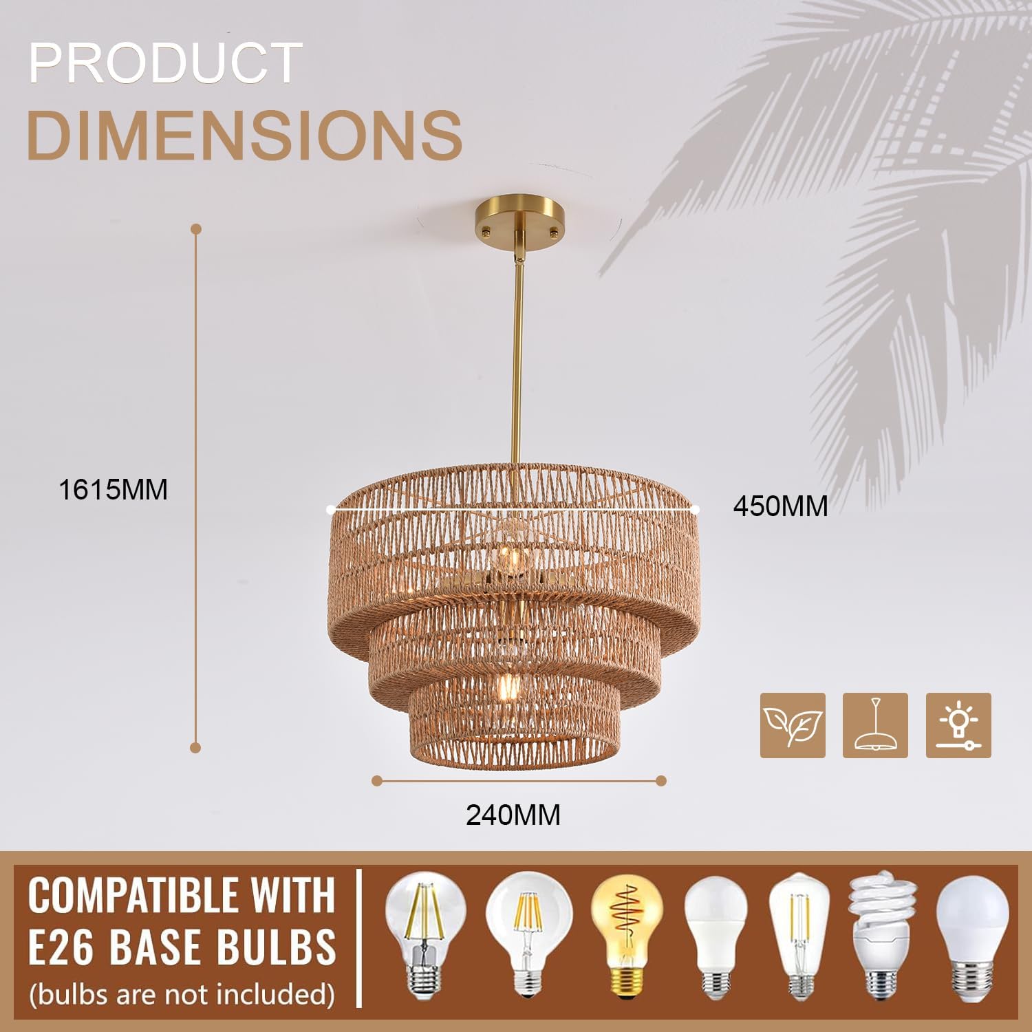 17.71" Rattan Boho Chandelier 4 Lights Hand Woven Farmhouse Chandelier for Dining Room Light Fixture Modern Kitchen Light Fixture Ceiling Hanging Pendant Light Fixture