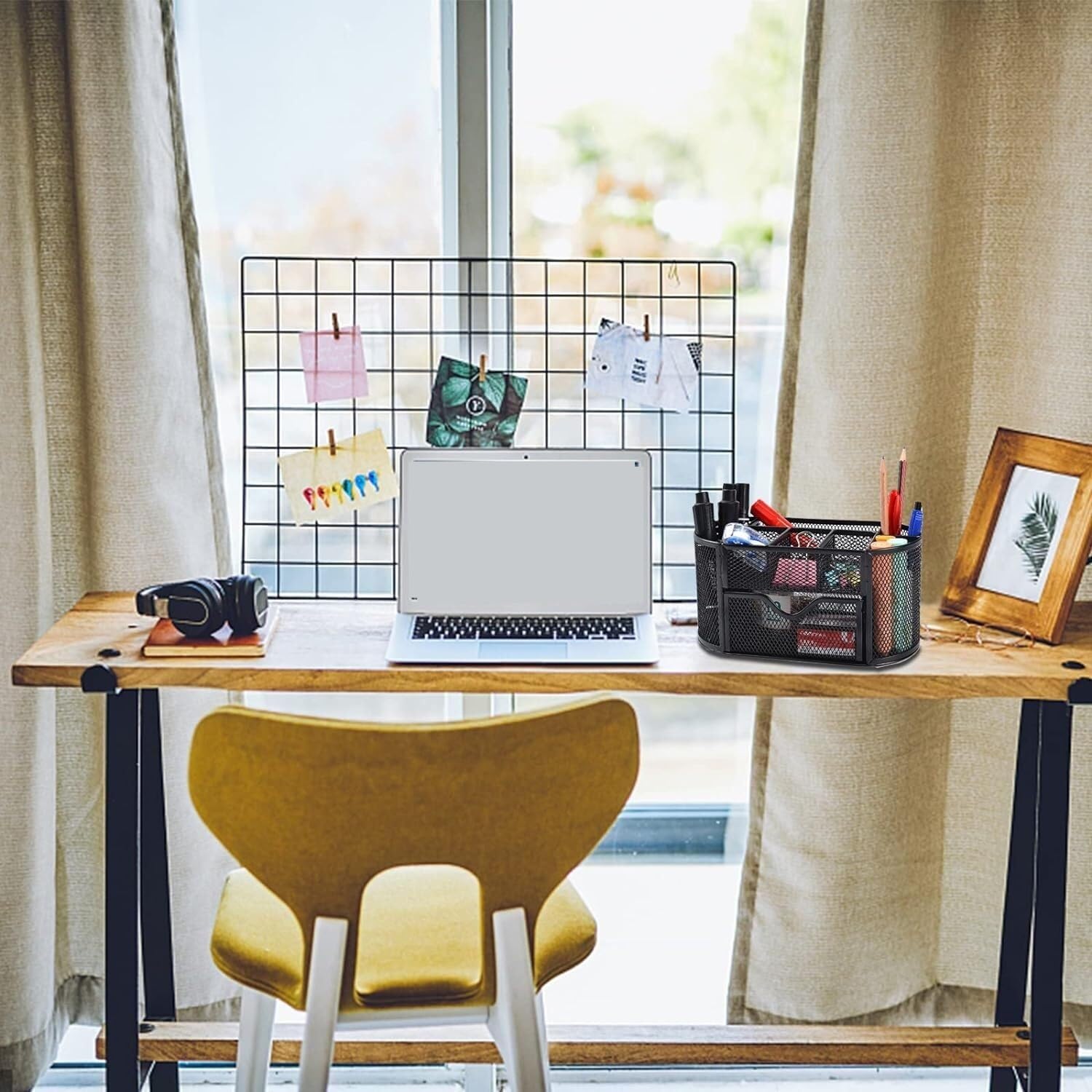 Metalowy organizer na biurko | Czarny organizer na biurko o wymiarach 4,4 x 4,2 x 8,6 cala