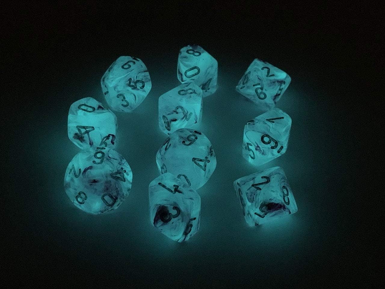 Pack of 10 Chessex Ghostly Glow D10 Dice - Pink with Silver Numbers