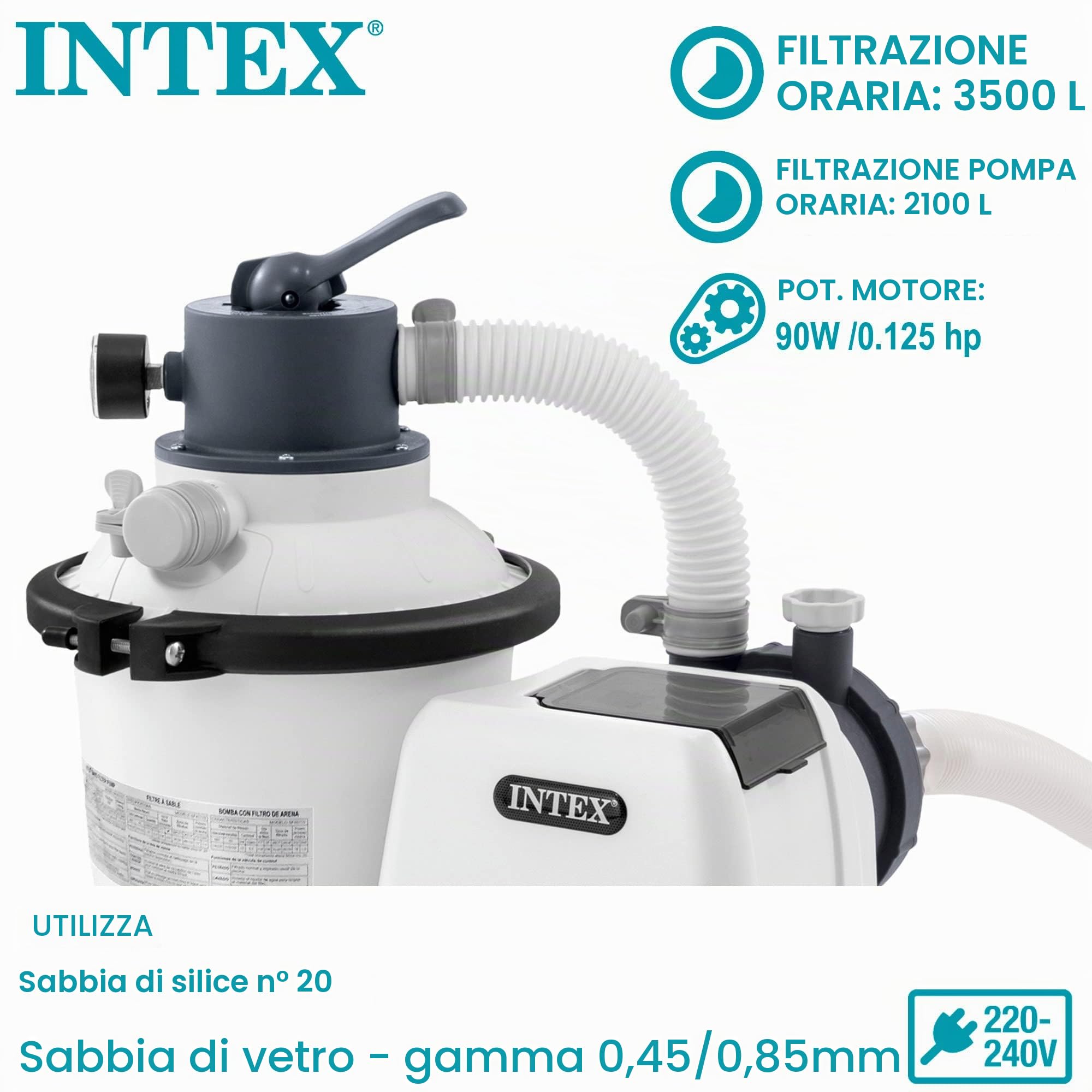 Intex 26792NP – Piscina Fuori Terra Prisma Frame Rettangolare, Pompa Filtro 3785 L/h & 26642 – Pompa Filtro a Sabbia Krystal Clear, Flusso d'Acqua 3500 L/h, Flusso di Sistema 2000 L
