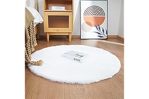 Ghouse Faux Rabbit Fur Circle Fur Rug for Bedroom - No-Shedding Washable Carpet