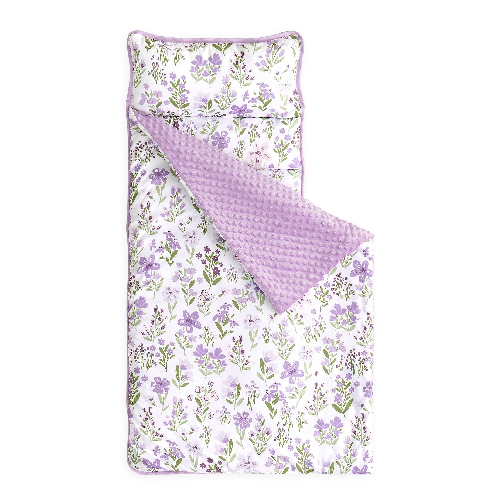 Wake In Cloud - Toddler Nap Mat with Pillow and Minky Fleece Blanket, for Kids Girls Ages 3 Plus in Daycare Preschool Kindergarten, Roll Up Sleeping