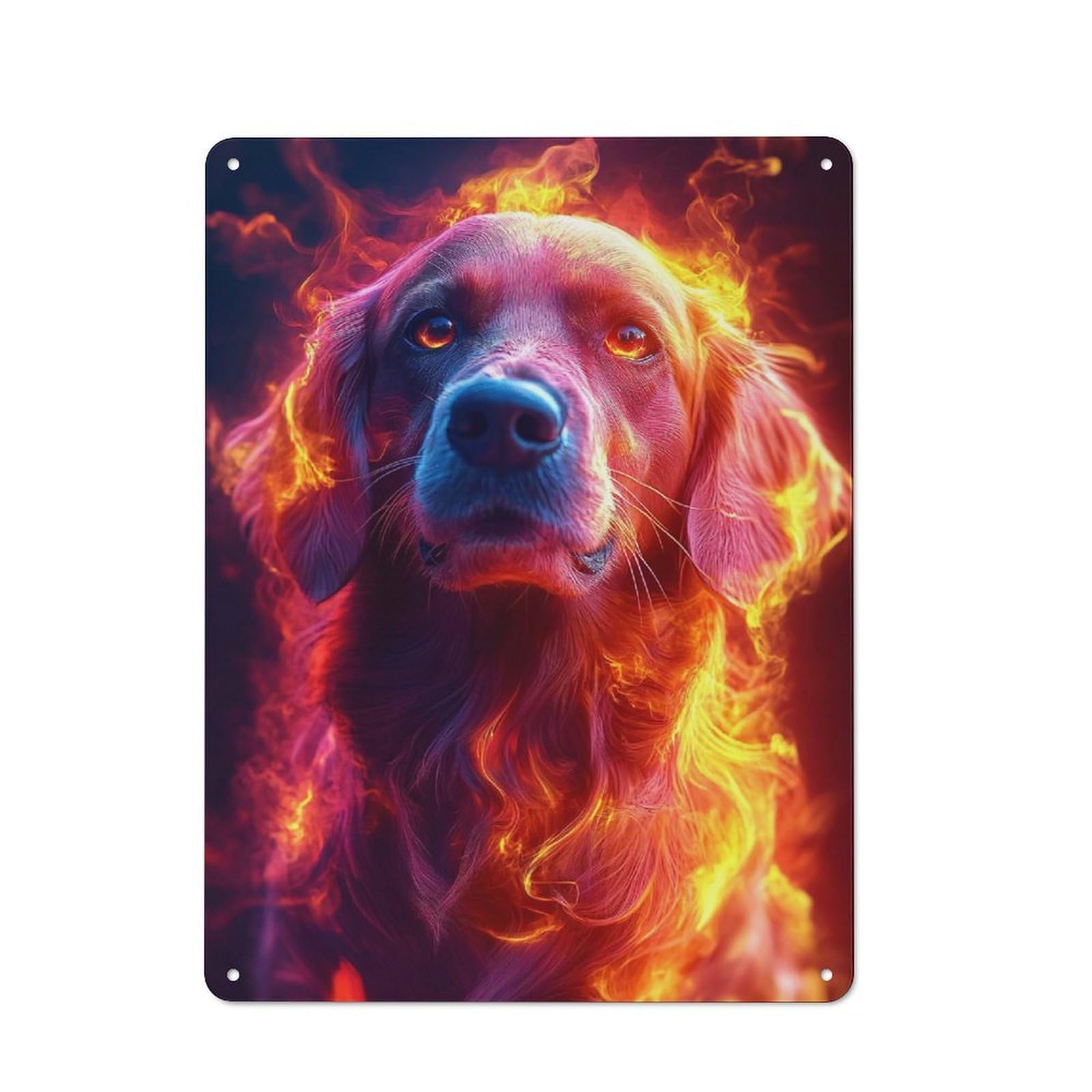 Country Country Metal Sign 40x30cm Featuring Fiery Dog Portrait, Rustic Kitchen Decor for Cottage, Kitchen, Hallway Or Breakfast Nook