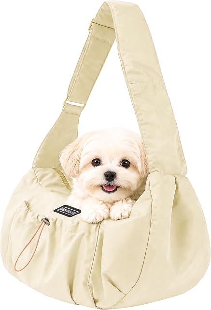 Porte-Sangle pour petit porte-Chiens avec poche et porte-Bouches réglables sans mains, porte-Selle pour petit chien pour l'extérieur, porte porte-Epaules Cat & Dog 7-13 lbs, (jaune clair)
