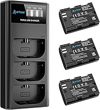 Artman 3-Pack 2750mAh LP-E6 LP-E6N Batteries and LCD Charger Compatible with Canon EOS R6 R5 R 90D 80D 70D 60D 60DA 6D 6D Mark II 5D Mark II/III/IV 5DS 5DS R 7D 7D Mark II XC15 XC10 BMPCC 4K/6K
