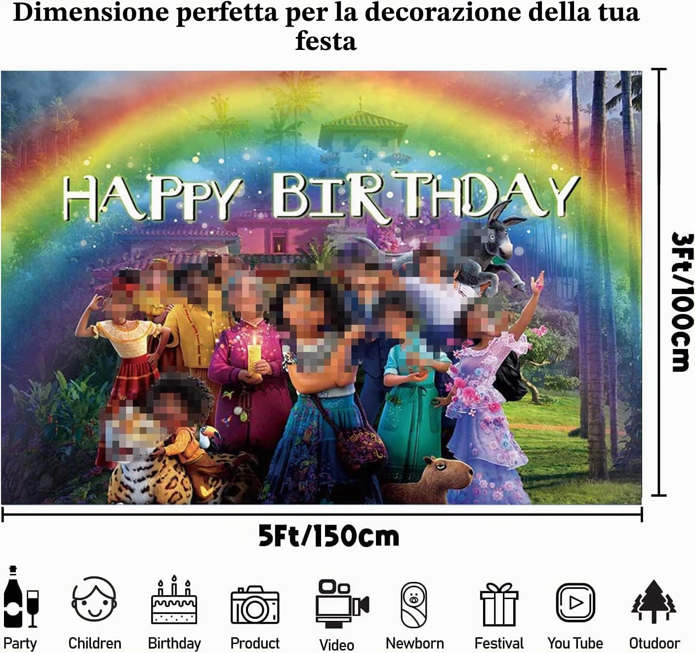 SHAMO Sfondo di Compleanno a Tema Encanto, Sfondo Fotografico per Stile Colombiano ,Decorazione per Feste Banner Up Party Photo Props 5 x 3 Piedi (1,5 x 1 m)