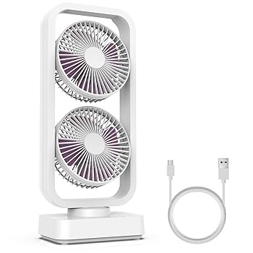 5000mAh Oscillation Tower Fan, Portable Rechargeable Desk Fan, Battery Operated Fan with 2 Fan Heads, 270?? Oscillation, 3 Speed Strong Airflow, Personal Quiet Table Fan for Bedroom Home Office Camping Travel Outdoor???without Remote???