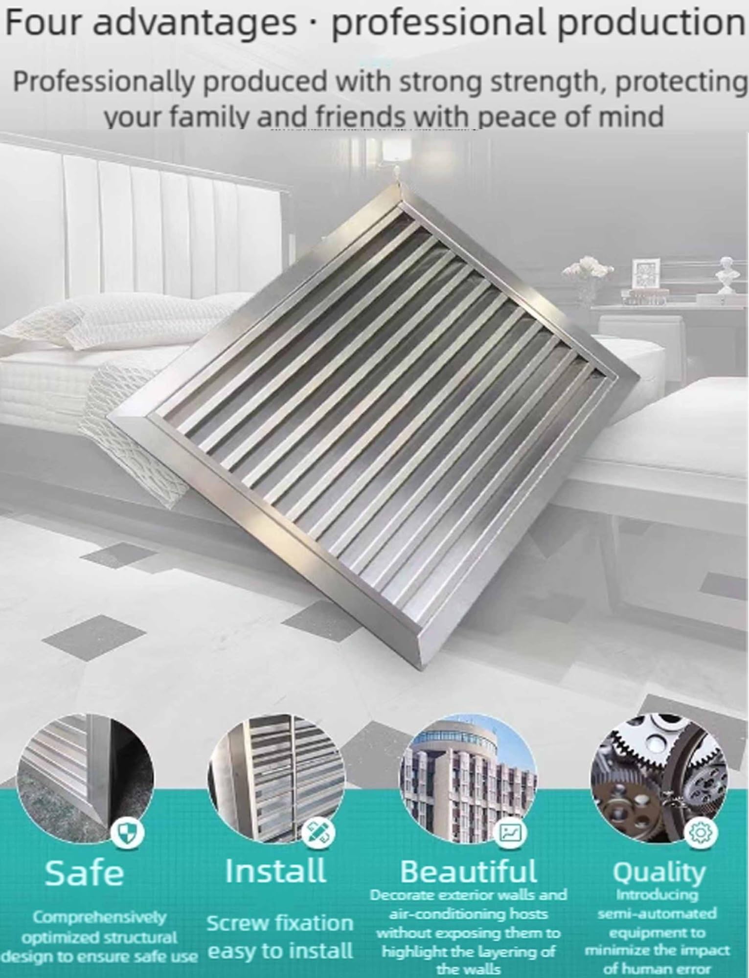 Generico Griglia di Ventilazione in Acciaio Inox Resistente, Decorativa, per impianti di climatizzazione e Riscaldamento, Installazione a Parete/soffitto, Soluzione di Ventilazione Domestica Durevole