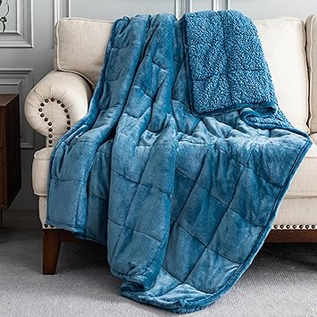 Uttermara Sherpa Fleece Weighted Blanket 15 lbs for Adults, Unicolor Ultra-Soft Fleece and Sherpa, Dual Sided Cozy Plush Blanket for Sofa Bed, 60 x 80 inches, Slate Blue