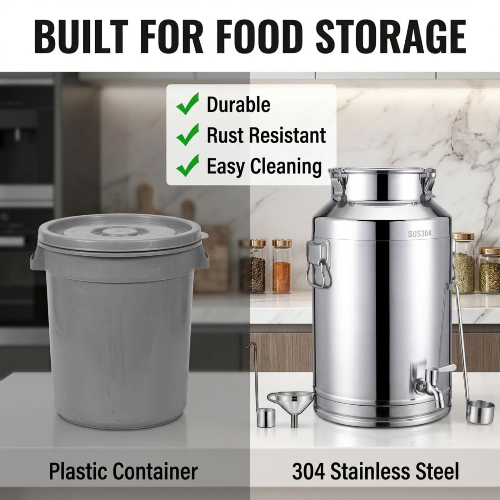 Dispensador de Bebidas y Agua de Acero Inoxidable 304 con Grifo | Barril Hermético 5L-120L para Aceite, Leche y Bebidas, Fácil Llenado para Uso Hogar y Comercial(68Liter)