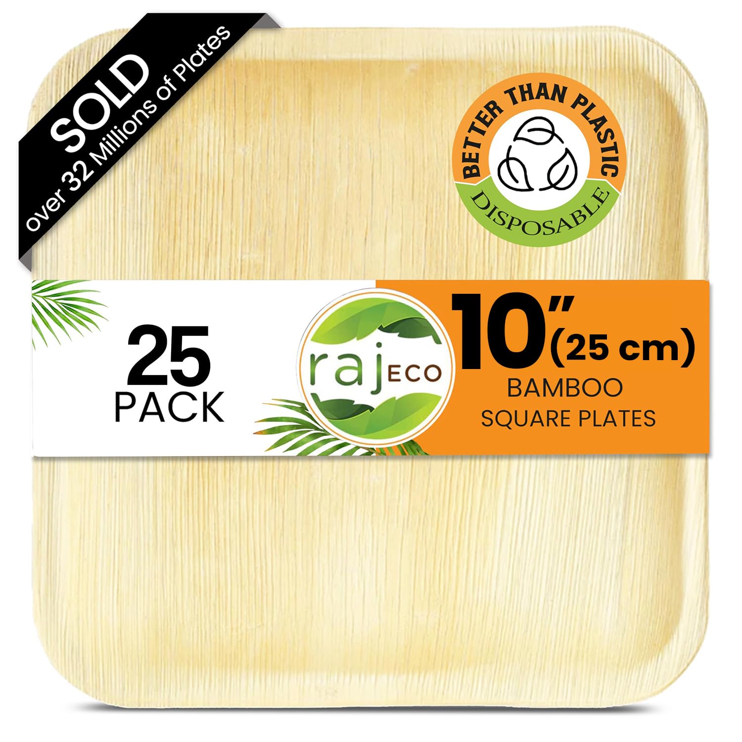 Raj Palm Leaf Square Plates 10" (25cm) | 25 Pack | Eco Fancy