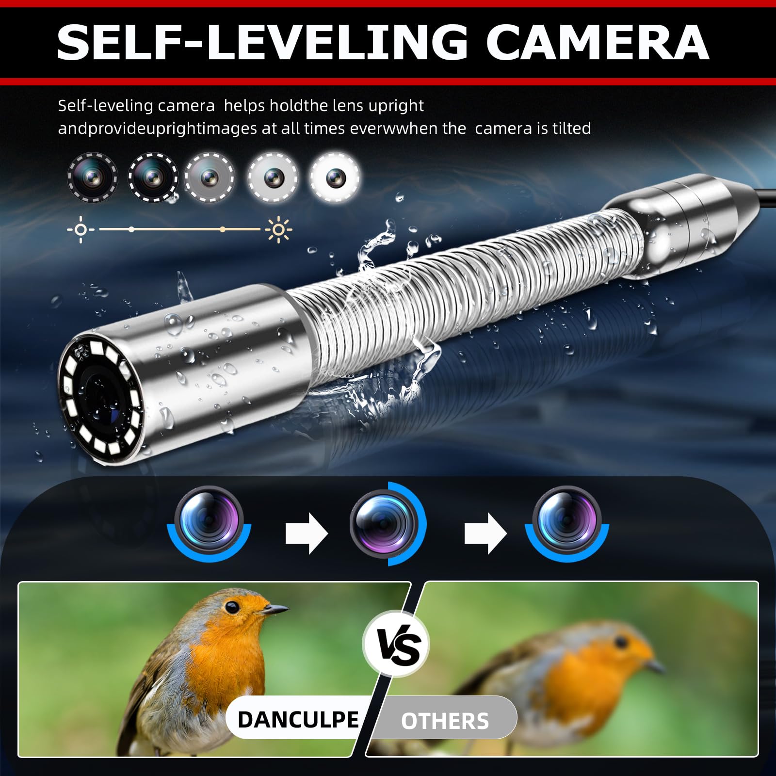 Cámara de alcantarillado con localizador de 512 Hz, cámara de inspección de drenaje de tuberías de 10 pulgadas con función DVR y luces LED, cámara de inspección de tuberías de 30 m con tarjeta de 16