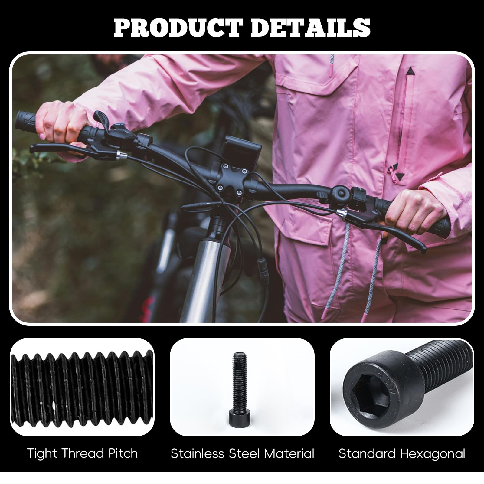 Tornillos de Vástago de Bicicleta M5x18mm para MTB, 12 Piezas con Arandelas (Negro)