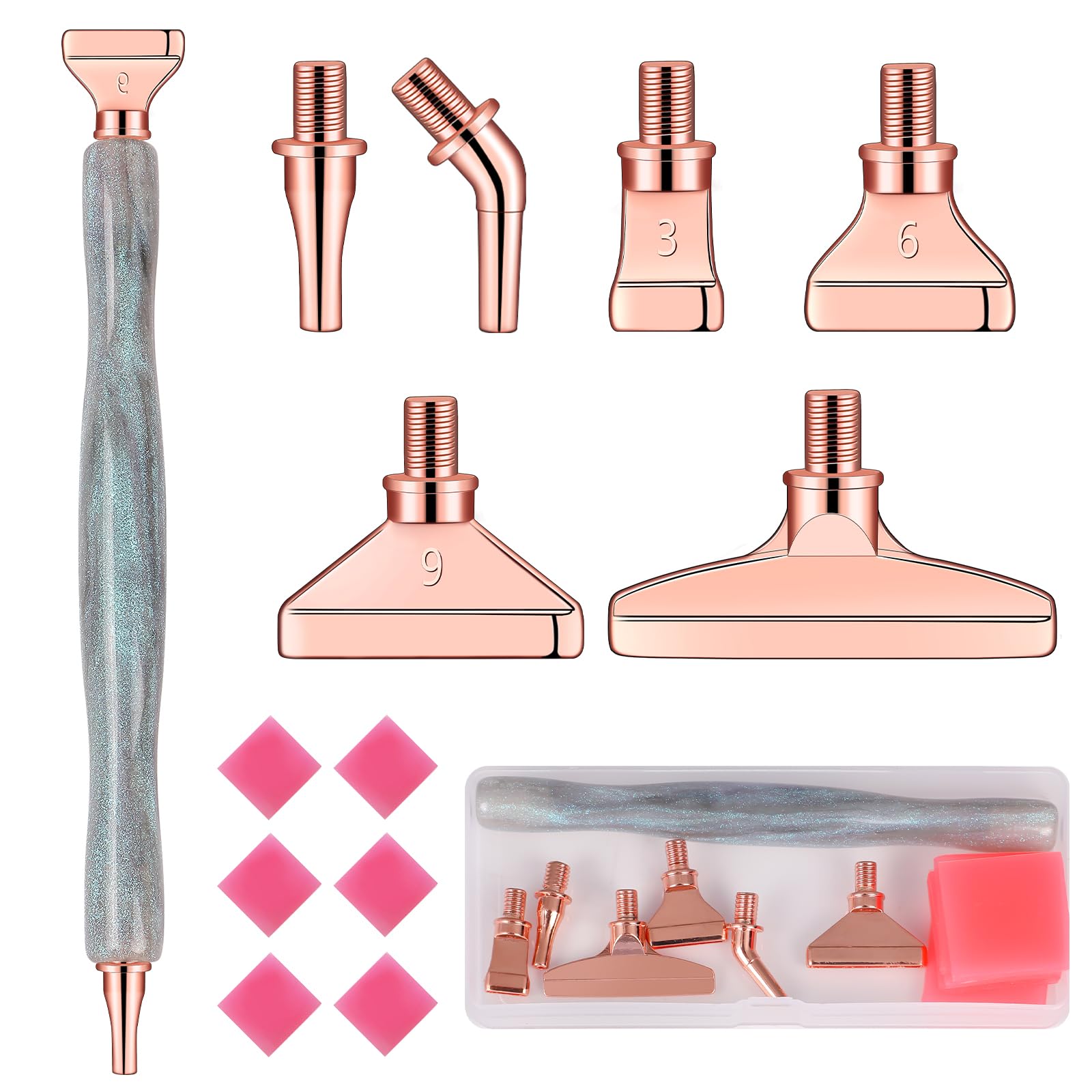 papasgix 14Pcs Diamond Painting Pens Kits, Glitter Diamond Art Metal Drill Pen Tips with Multi Replacement Pen Heads